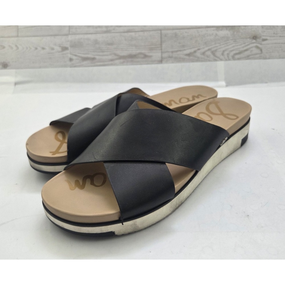 Sam Edelman Audrea Sandals Women's 11M Black Leather Crisscross Slip On Slides